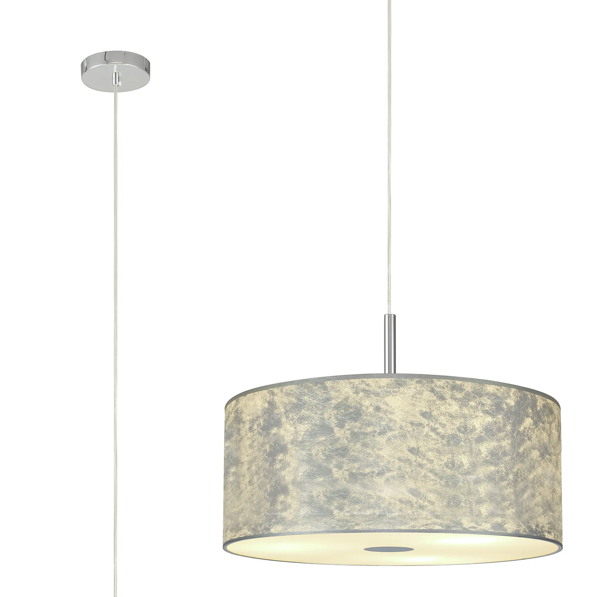 Baymont 50cm 5 Light Pendant Polished Chrome, Silver Leaf, Frosted Diffuser